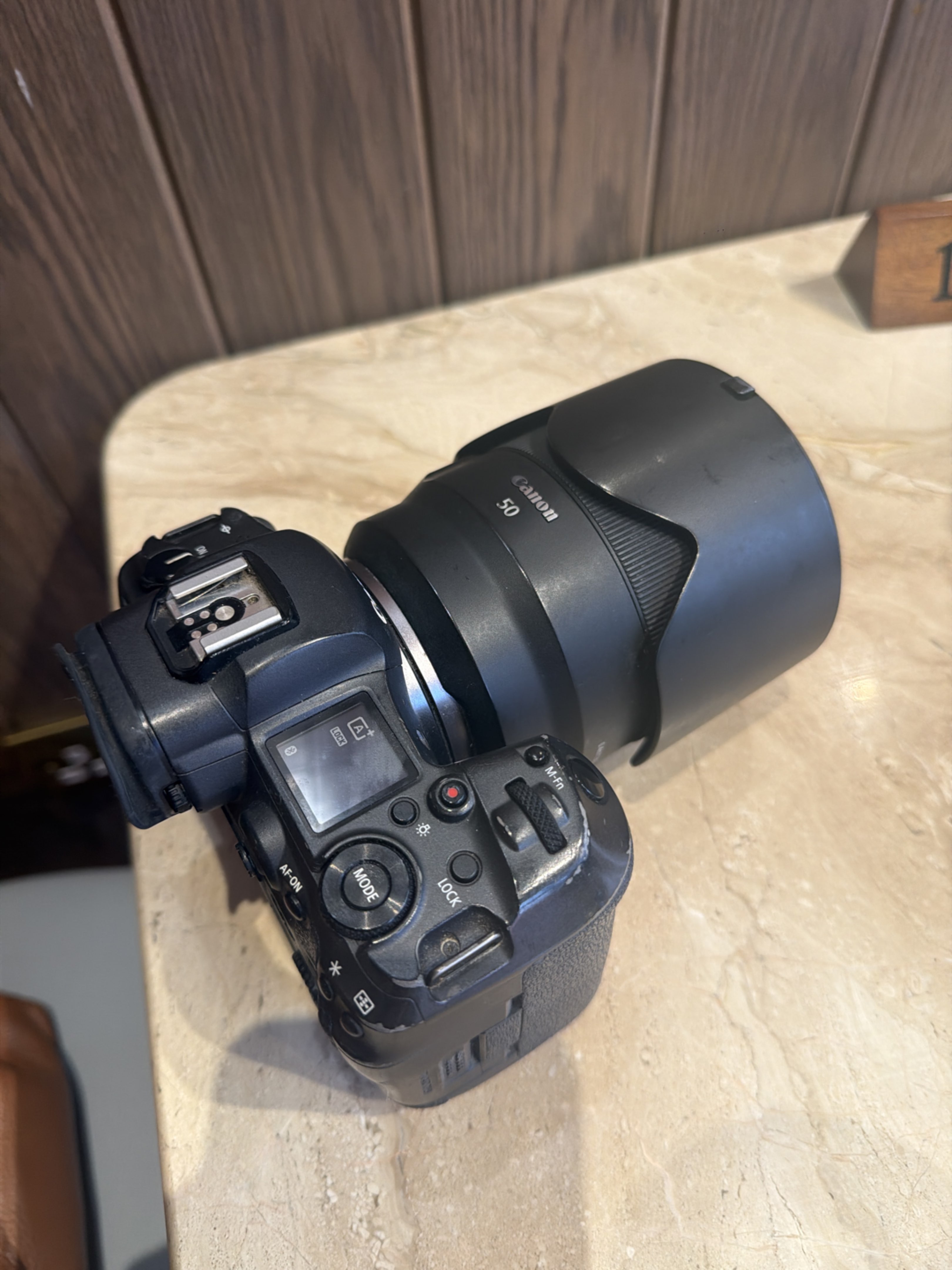 Canon Mirrorless Camera with 50mm Lens and Hood