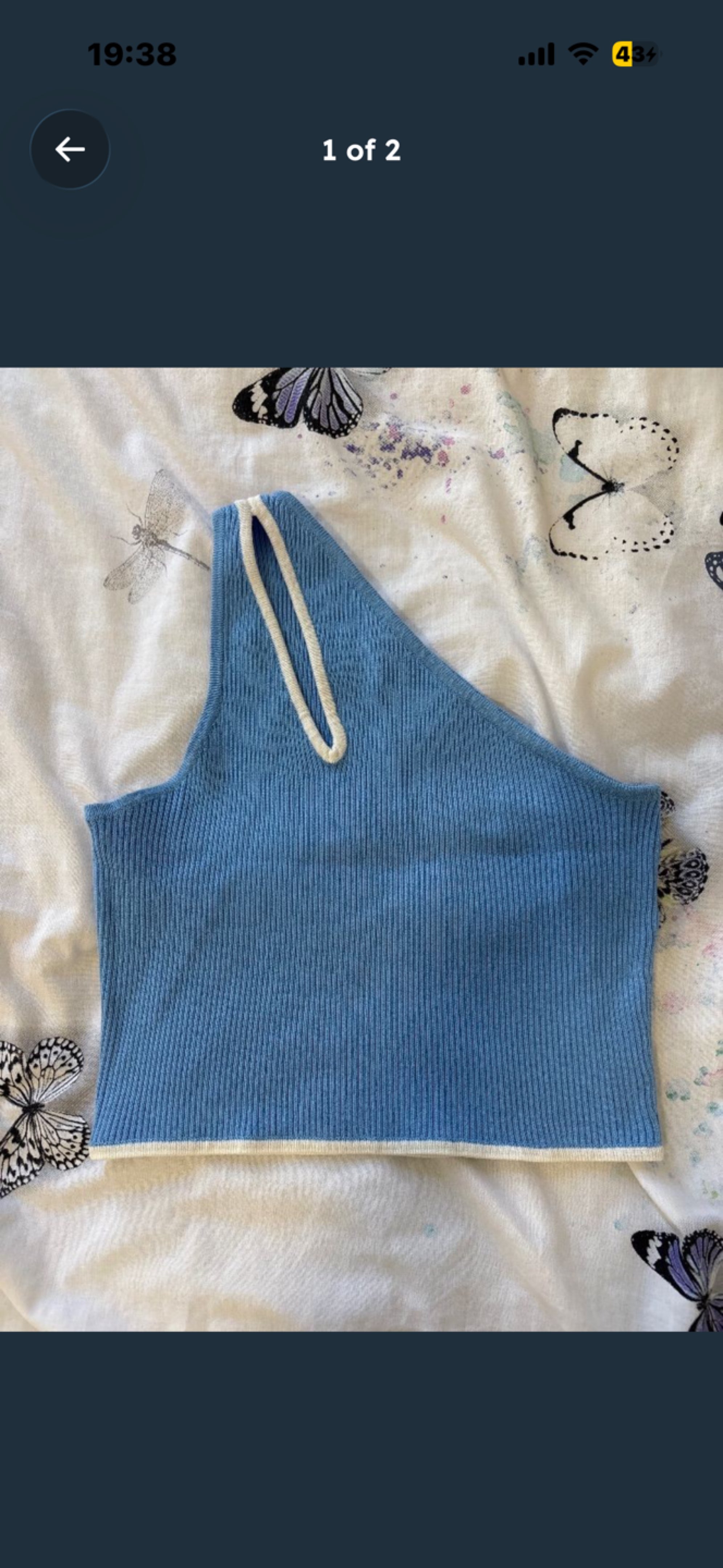 Bershka Blue Ribbed One Shoulder Crop Top - Size S