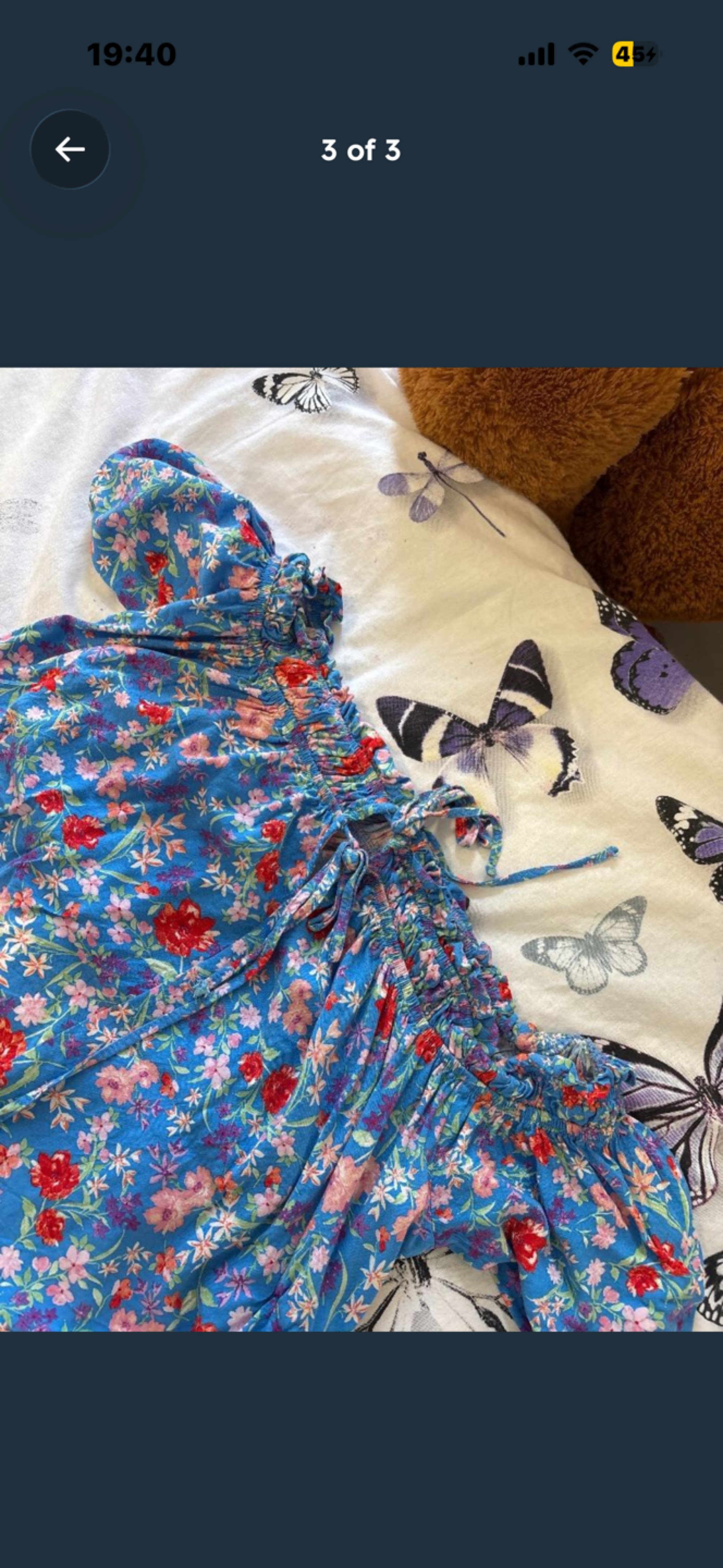 Blue Floral Off-Shoulder Top with Tie Detail